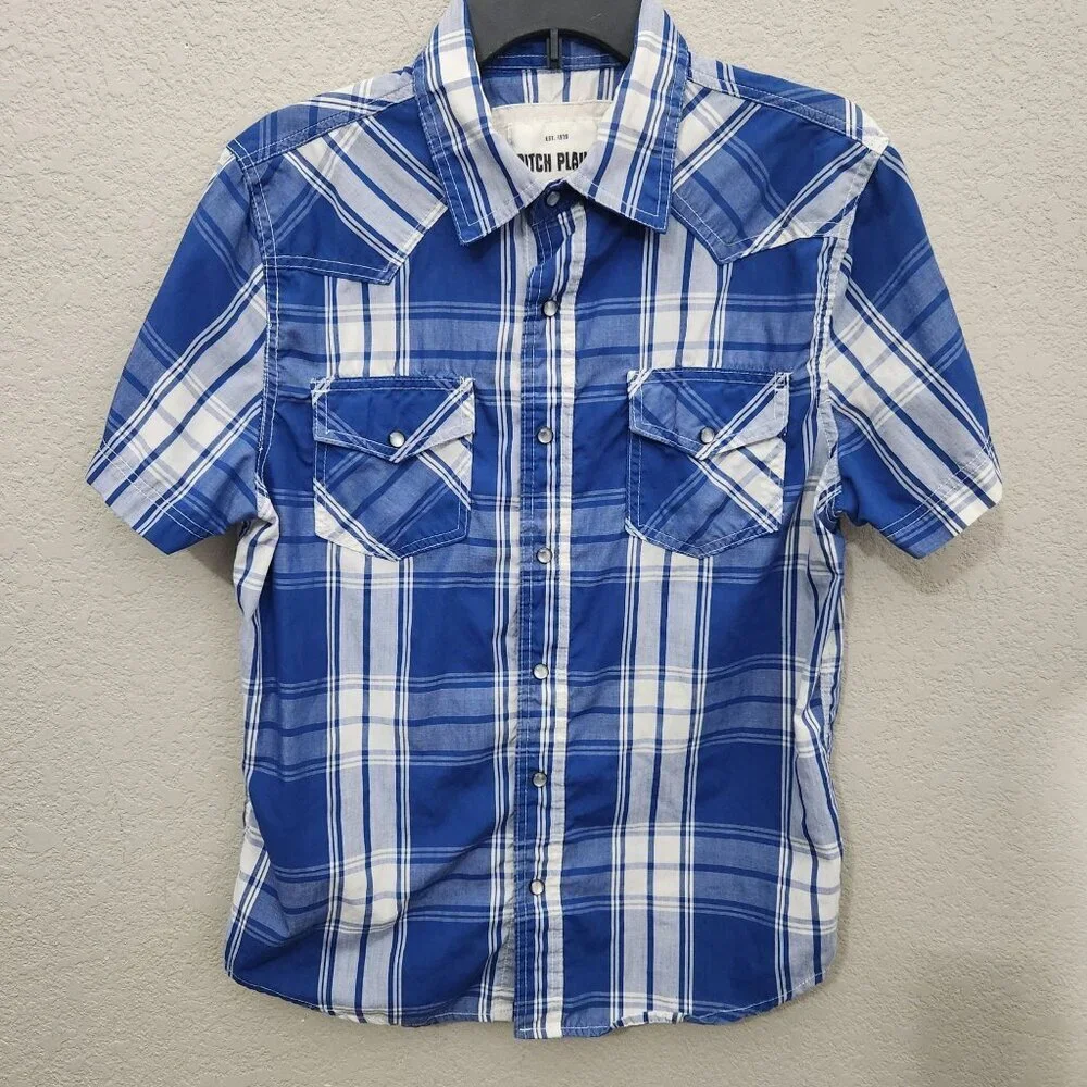 Ditch Plains Blue & White Plaid Short Sleeve Button-Up Western Shirt M